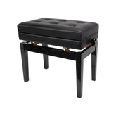 Crown Deluxe Tufted Height Adjustable Piano Stool with Storage Compartment (Black)-CPS-6AS-BLK
